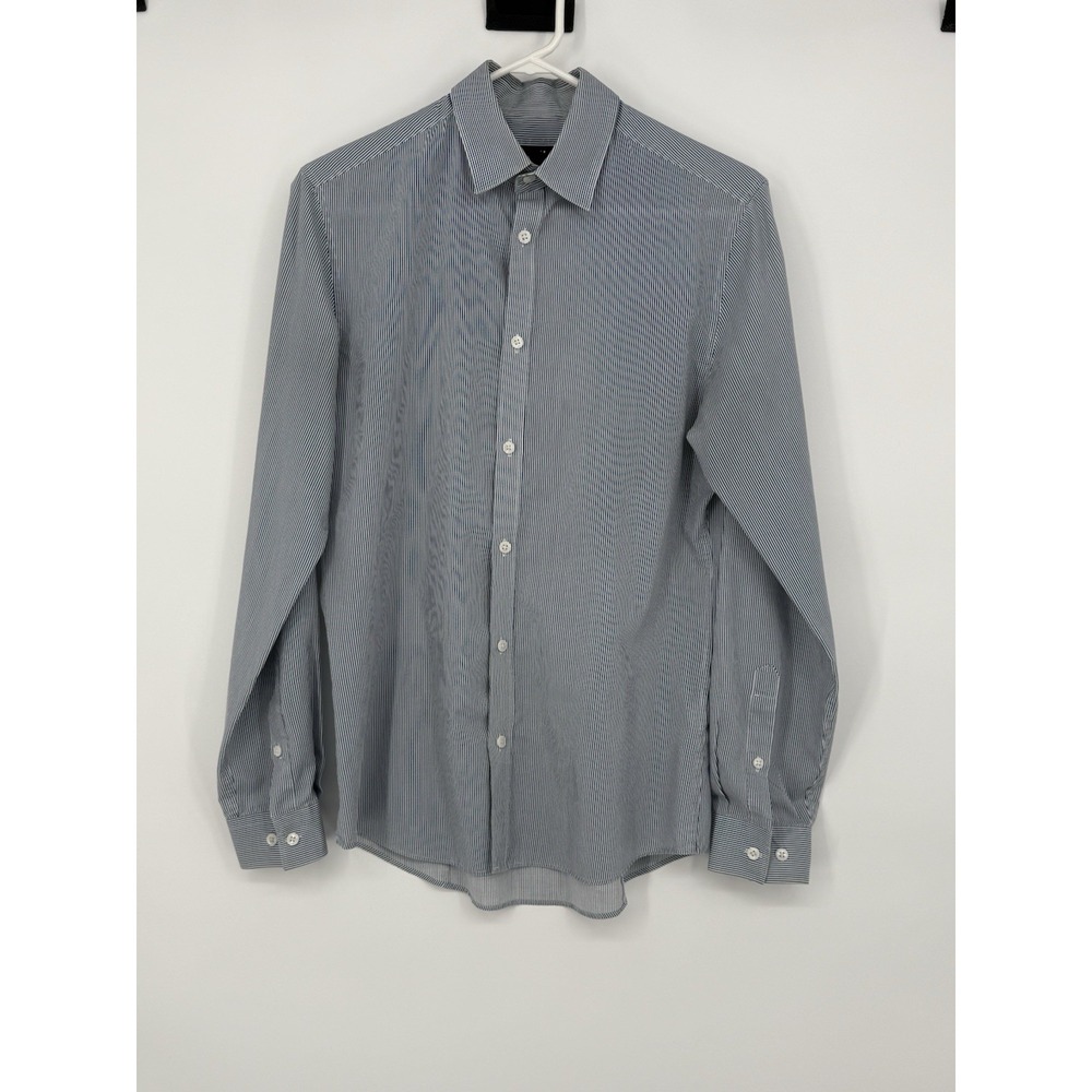 H & M Men's Blue and White Long Sleeve Button Down Small